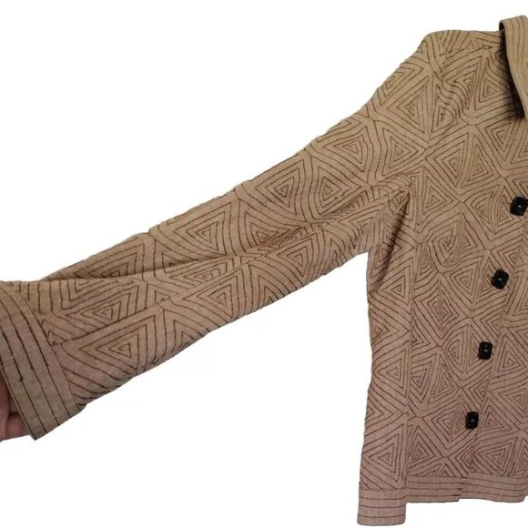 Women’s Suede Jackets Women’s Size 14 Geometric Tan Brown Button Up Formal - Picture 4 of 12